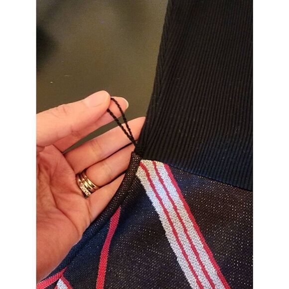 Vintage Monsanto NWT  mock turtleneck shimmer skater dress silver black and red - Picture 6 of 9